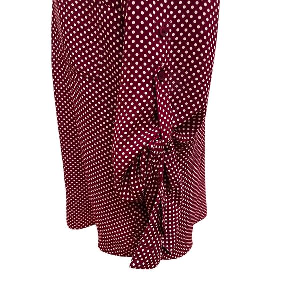 Express Polka Dot Button-Up Blouse Women’s Medium Burgundy Tie Sleeve Top Size M - Picture 6 of 9